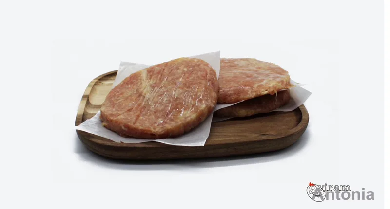 Hamburguesa de pollastre amb formatge de cabra i poma